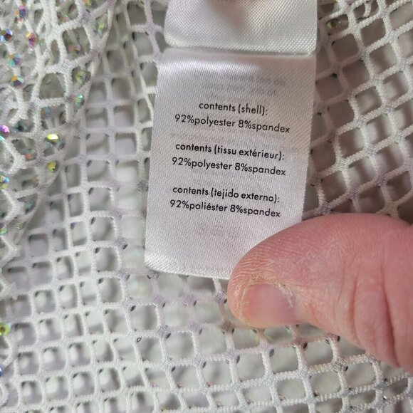 WeWoreWhat White Modern Statement Date Night Rhinestone Mesh Tank Top Size XXS - Picture 7 of 10